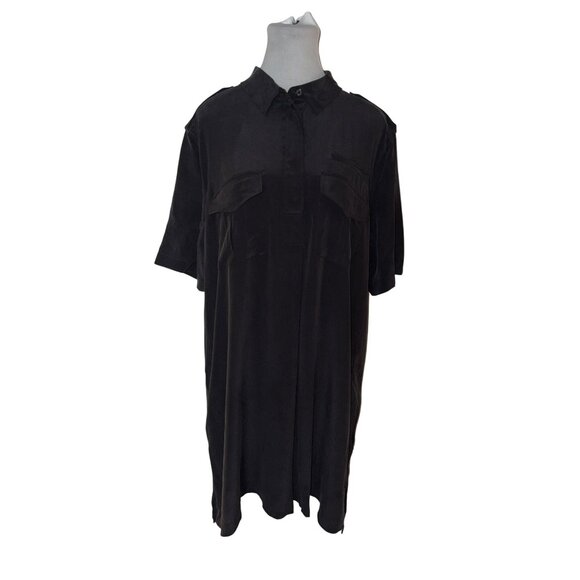 NWT Equipment Femme True Black Short Sleeve Silk Major Shirt Dress Size Large - Picture 1 of 7